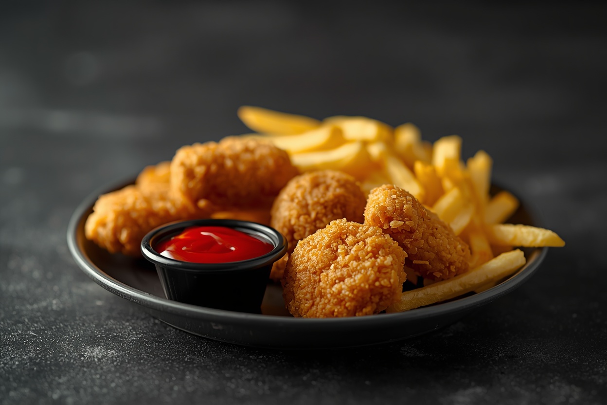 Barnrätt med kycklingnuggets och pommes